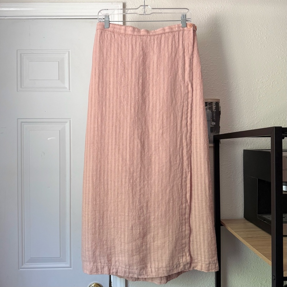 HOLTE vintage blush pink‎ linen wrap style midi maxi skirt